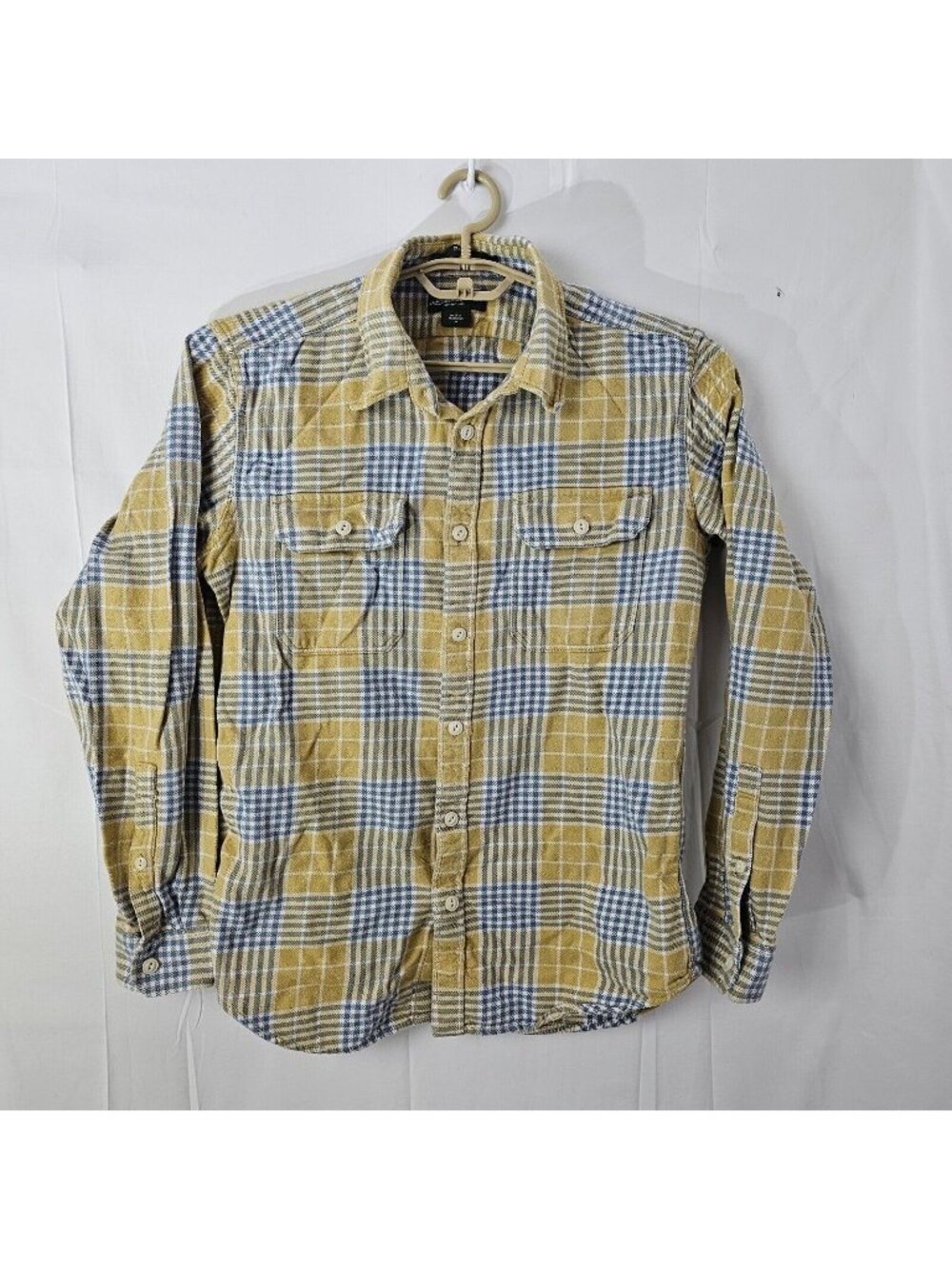 Eddie Bauer Button Up Shirt Mens M Yellow Plaid Long Sleeve Cotton Top Casual